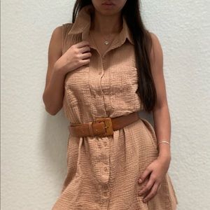 Sleeveless Tan Collared Dress